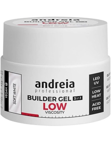 Andreia Professional Builder Gel Low Viscosity Soft White 44 Gr - Gel de Construcción 3 en 1 de Baja Viscosidad