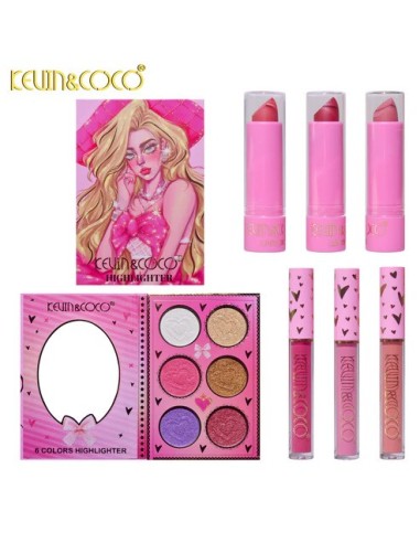 Paleta De Maquillaje KevinampCoco 49 Colores, 3 Labiales De Barra, 3 Labiales Líquidos Y 6 Iluminadores - Kiwiku