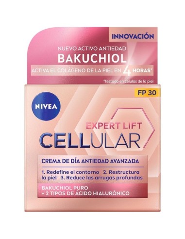 Nivea Expert Lift Cellular Crema de Día Antiedad Avanzada Spf-30 Tarro 50 Ml Con Bakuchiol Puro + 2 Tipos de Ácido Hialurónico