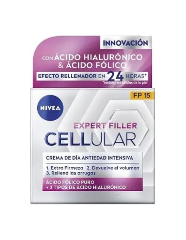 Nivea Expert Filler Cellular Crema de Día Antiedad Intensiva Spf-15 Tarro 50 Ml Con Ácido Fólico Puro y Ácido Hialurónico