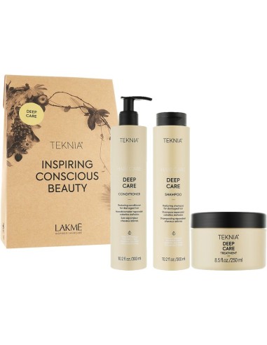 Pack LAKME Teknia Deep Care: Champú, Acondicionador y Mascarilla - Para Cabellos Dañados