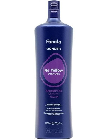 Fanola Wonder No Yellow Champú 1000ml para Cabello Rubio, Decolorado O Gris