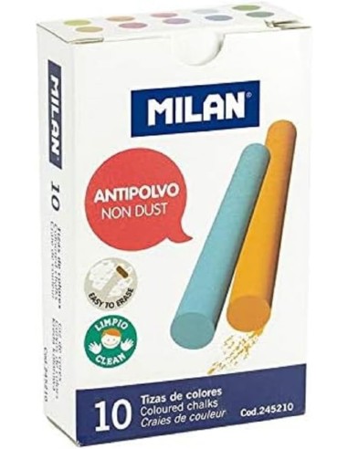 MILAN Tizas Color Antipolvo Carbonato Cálcico Caja De 10