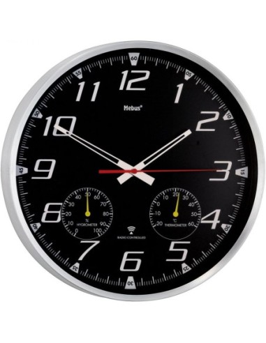 mebus_52660_reloj_de_pared_quartz_negro_y_plata