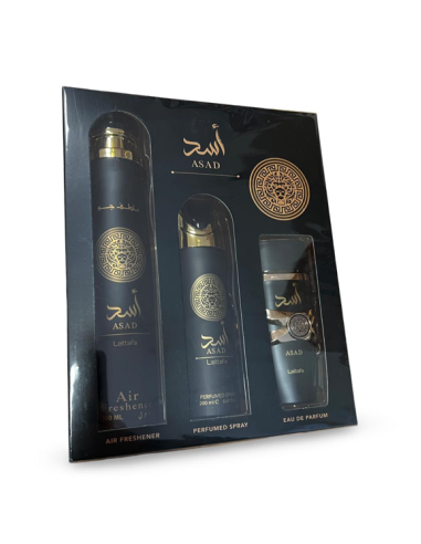 LATTAFA Perfumes Asad Gift Set 100ml EDP + 200ml Body Mist + 50ml Hair Mist Para Hombre - Kiwiku  