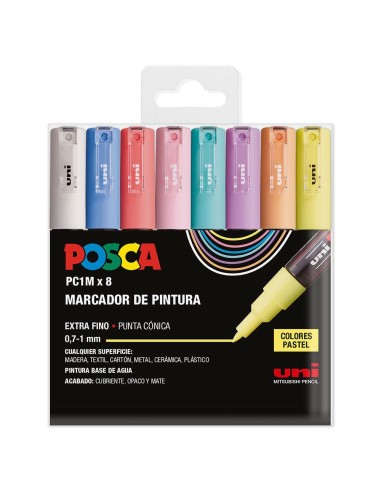 POSCA Estuche Basic PC-1M/8C Rotuladores Punta Fina 0.9mm-1.3mm Colores Pastel - 8 Unidades | Kiwiku